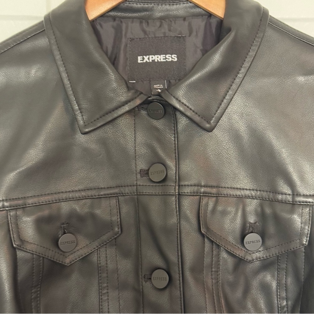 Express Black Faux Leather Puff Sleeve Jacket Small - Picture 3 of 8